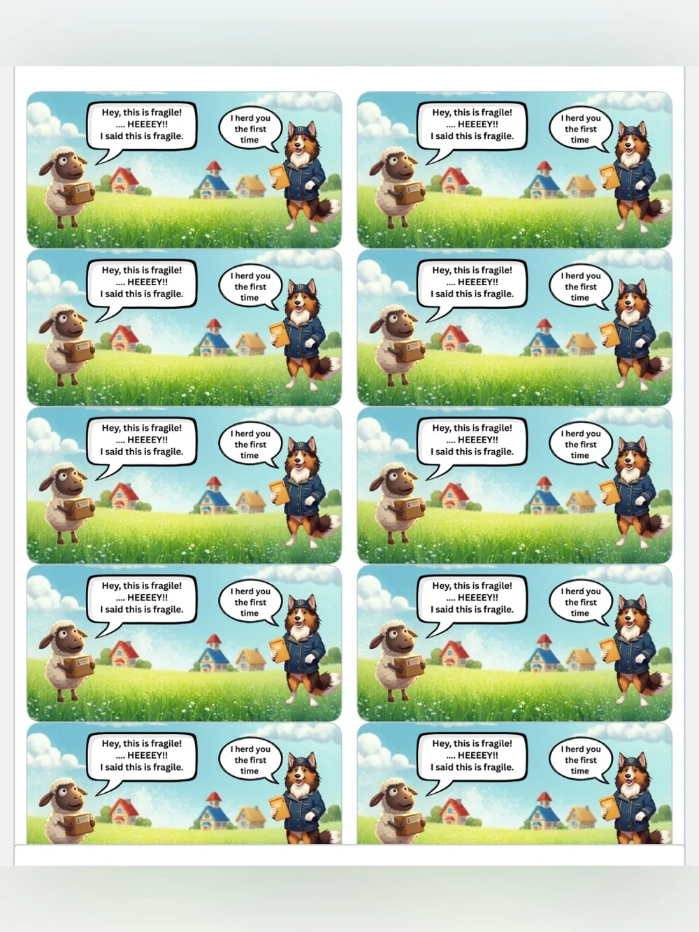 Funny Sheep & Collie Fragile Stickers (20ct)